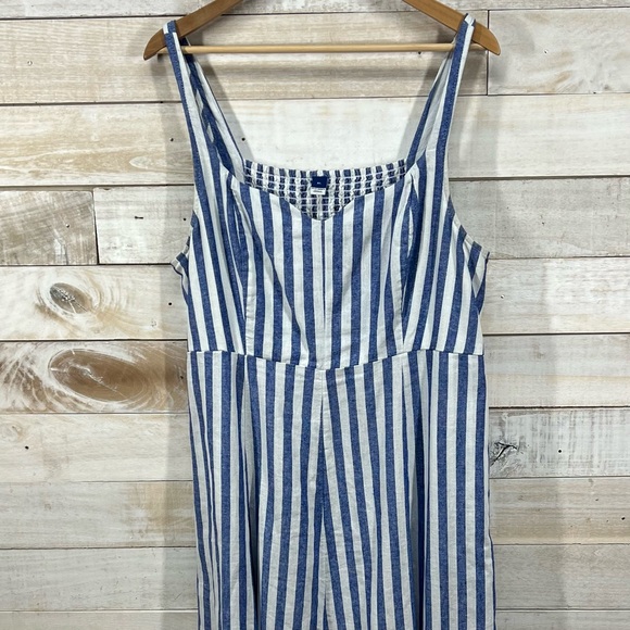 Old Navy Midi Dress Womens XL Blue White Stripe SundressSmock Back Linen Blend - Picture 4 of 13